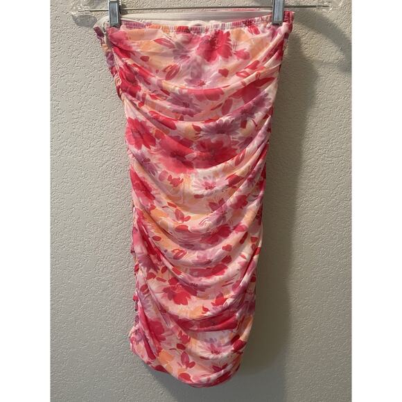 Hello Molly TOTALLY FABULOUS Strapless Mesh Ruched Mini Dress Floral Size XS - Picture 2 of 7